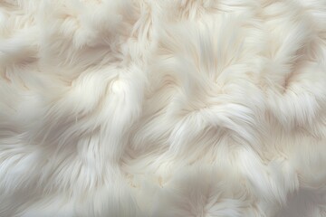 White sheepskin textile plaid viewed from above Cozy and warm backdrop - obrazy, fototapety, plakaty