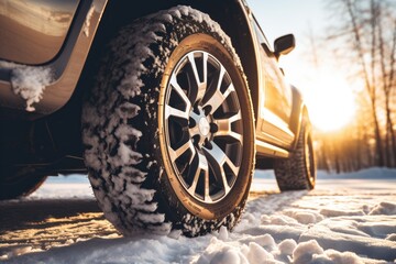 Winter SUV car with installed outdoor tires