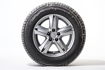 Winter tire on white car wheel