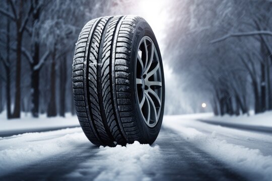 Winter road with snow covered by car tires