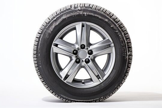 Winter tire on white car wheel