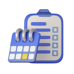 white clipboard task and calendars management to do check list on isolated background, efficient work on project plan concept, assignment and exam, 3d work solution icon. 3d icon