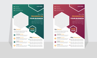 Corporate modern business flyer template design set, minimal business flyer template or eye catching flyer design, flyer in A4 with colorful business proposal, modern with green and red flyer