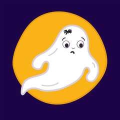 Isolated emotional sad ghost with spider, moon. Vector illustration Facial expression in cartoon.