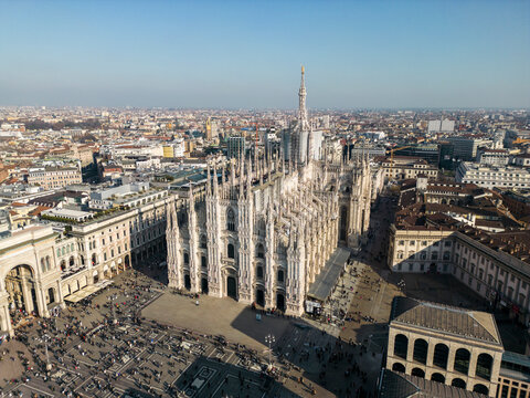 City with famous aged cathedral in sunshine