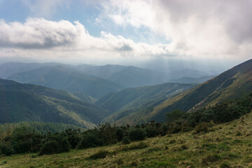 Fototapeta premium Basque landscape beautiful hills covered with forest, Aiako Harria, Gipuzkoa, Basque Country, Spain