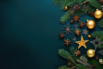 Christmas holiday decorations on green background