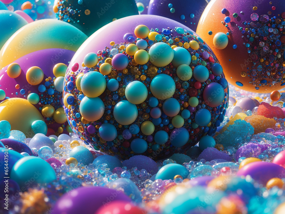 Poster multicolored blobs near a fantastical beach - ai generative