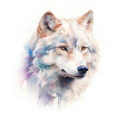 Watercolor portrait of a wolf. Isolated on white background.