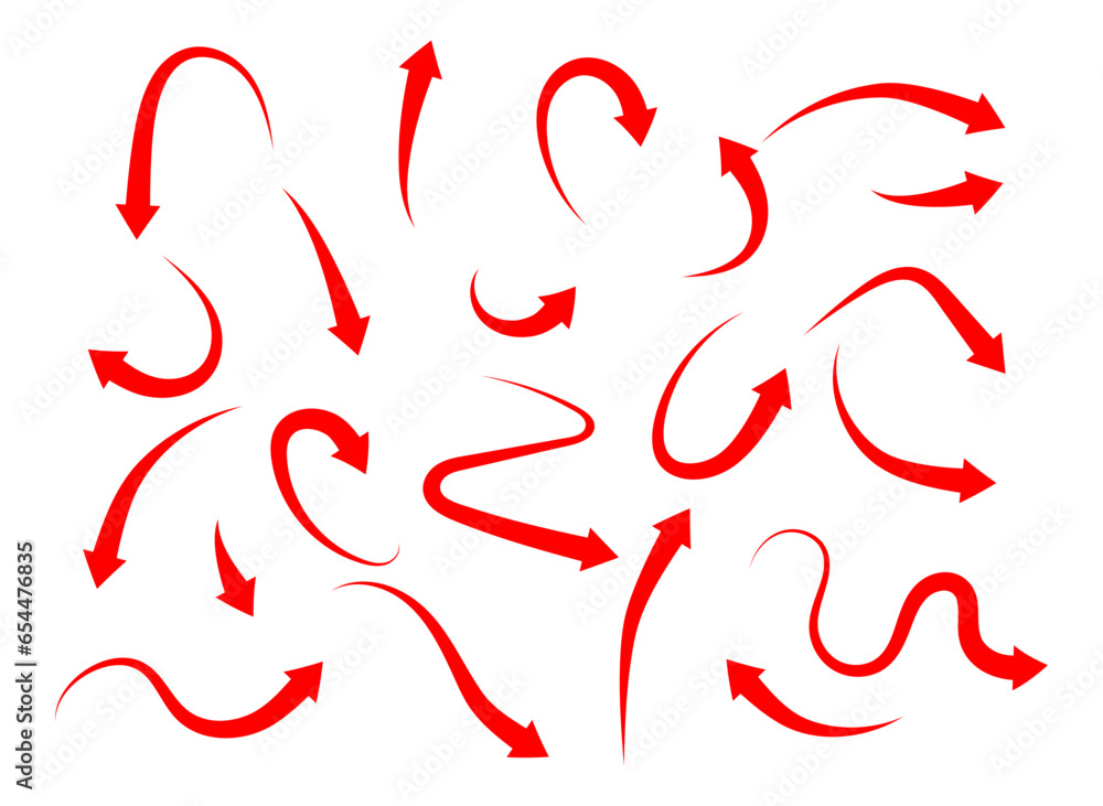 Poster red arrow icon indicating different direction. a set icons isolated on a white background for websit