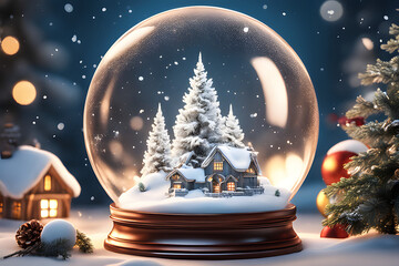 Snow globe with Christmas tree. Generative AI - 654477060