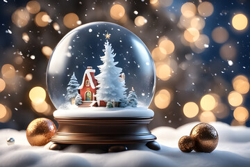 Fototapeta na wymiar Snow globe with Christmas tree. Generative AI