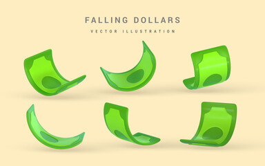 3D green dollar in cartoon style. Business and finance object for banner design. Vector illustration
