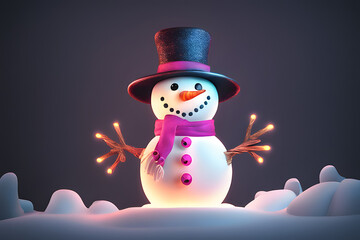 Cute funny snowman with scarf and hat. Generative AI