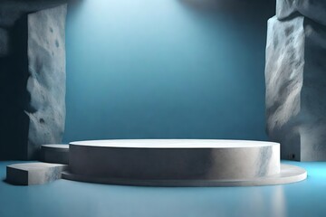 Natural stone and concrete podium in Natural blue background for Empty show for packaging product presentation