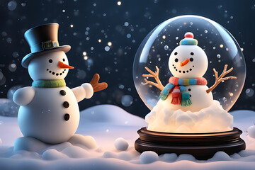 Snow globe with cute funny snowman. Generative AI - 654481232