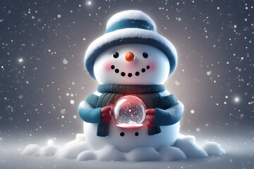 Snow globe with cute funny snowman. Generative AI - 654481876