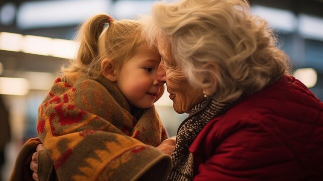 Grandmother and granddaughter hugging each other affectionately.Generative AI