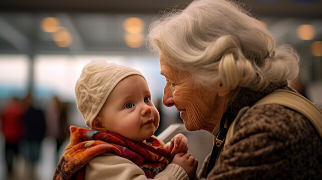 Grandmother and granddaughter hugging each other affectionately.Generative AI