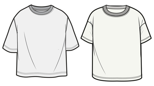 Kids Oversize T-Shirt  Fashion Flat Sketch Vector Illustration, CAD, Technical Drawing, Flat Drawing, Template, Mockup.