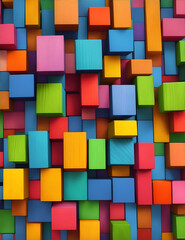 Fototapeta na wymiar Colorful background of wooden blocks. A Spectrum of multi colored wooden blocks aligned. Colorful pattern background.