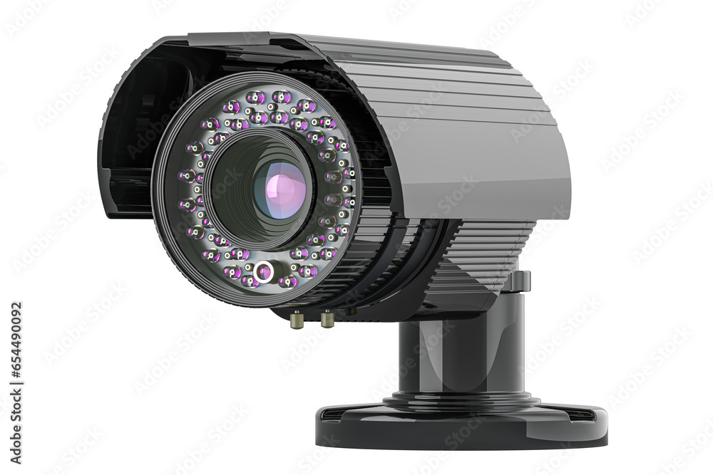 Poster security surveillance camera with stand, 3d rendering isolated on transparent background