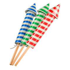 Fireworks rockets, 3D rendering isolated on transparent background