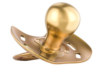 Golden baby pacifier, 3D rendering isolated on transparent background