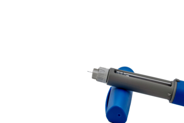 Blue Medical Autoinjector pen close up with copy space 