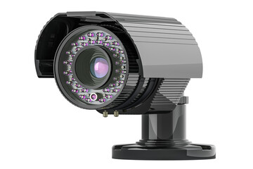 Security surveillance camera with stand, 3D rendering isolated on transparent background