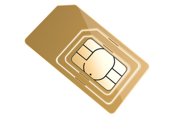 Golden Sim Card, 3D rendering isolated on transparent background - obrazy, fototapety, plakaty