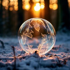 Snow globe in the forest - obrazy, fototapety, plakaty