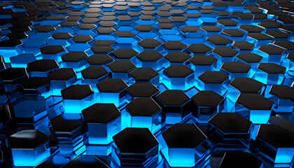 Naklejka premium abstract texture with hexagons on a black background with neon glow