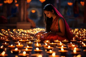 beautiful woman with candles during diwali celebration