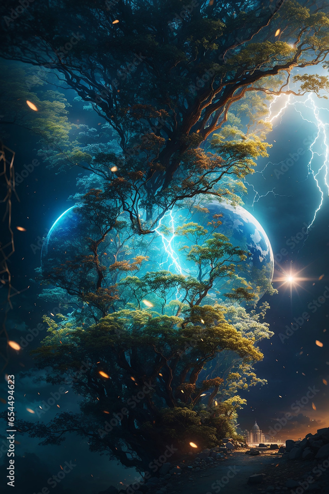 Poster concept art that defines the need to adapt sustainability to avoid global warming - ai generative