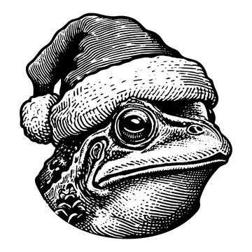 frog wearing a Santa Claus hat Christmas sketch