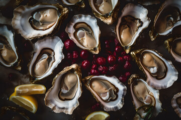 a close up of Oysters on the half shell, AI generated, Generative AI, AI Art, illustration,