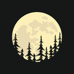 Obraz premium Full Moon with Trees on Black Background. Halloween Graphic Element. Vector Illustration