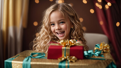 Fototapeta na wymiar Happy girl with gift box