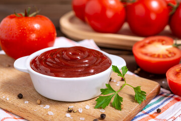 Bowl of ketchup or tomato sauce