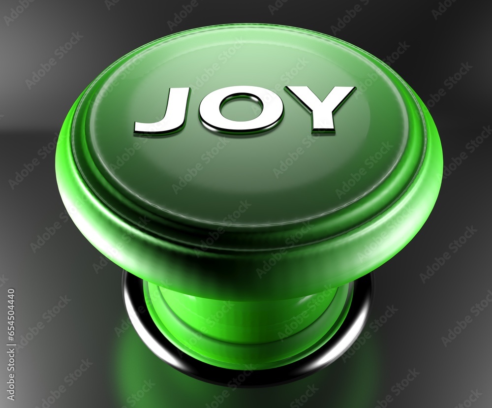Poster joy green emergency push button on black background - 3d rendering illustration