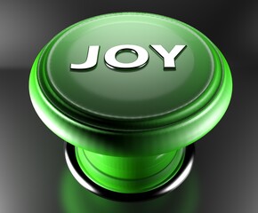 JOY green emergency push button on black background - 3D rendering illustration