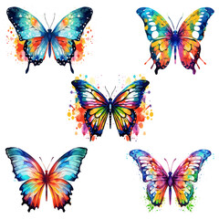 Vector butterflies on white background set watercolor digital paper textile