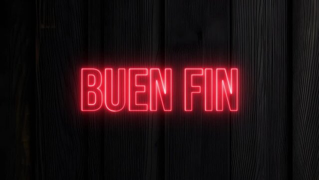 Letrero con luz de neón en pared negra para el Buen Fin, evento de compras en México