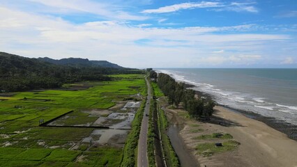 Aerial Drone View of Cox's Bazar - Teknaf Marine Drive Daytime. Drone View of Cox's Bazar Sea Beach