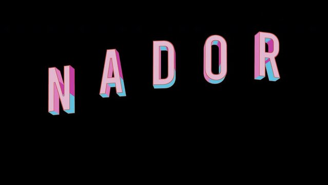 Bright letters jump merrily in the inscription NADOR city. Retro. Alpha channel black. Looped from frame 120 to 240, Alpha BW at the end
