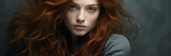 Fototapeta premium Portrait of a redheaded young woman, generative AI