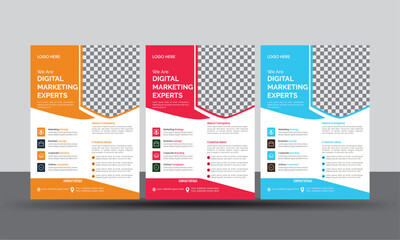 Corporate business flyer template design set with orange, red and blue, color. marketing, business proposal, promotion, advertise, publication, cover page. Brochure design, cover modern layout, annual