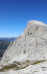 mountain and mountain peak called CIMA ROSETTA in European Alps in Northern Italy in summer