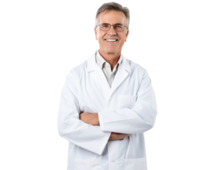 Friendly Adult Doctor Man with Glasses in Doctor Uniform - Medium Shot on Transparent Background PNG File for Healthcare Designs - Generative AI